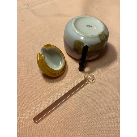 Morimura Porcelain Sugar Bowl, Lid & Glass Spoon Scenic design 2.75 in tall EUC - Picture 12 of 16